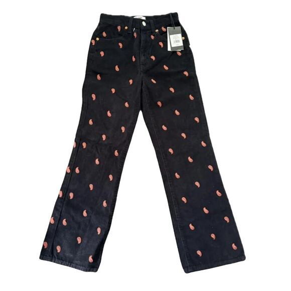 NWT Re/Done 70's Loose Flare Women's Size 23 Black Rust Paisley Corduroy $450 - Picture 2 of 15